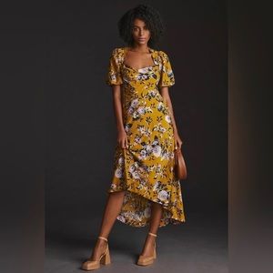 NWT Anthropologie Maeve Puff-Sleeve Floral Gold Dress - Size 10
